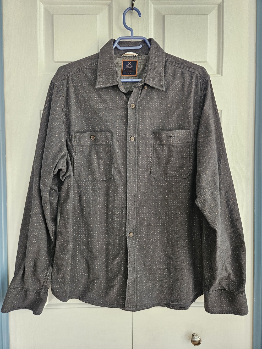 Denver Hayes Charcoal Flecked Button Down Shirt, Large.